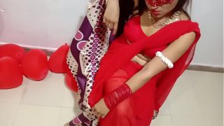 Newly Married Indian Wife In Red Sari Celebrating Valentine With Her Desi Husband Video